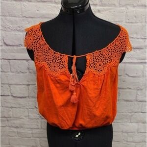 Free People Orange Crochet Detail Blouse